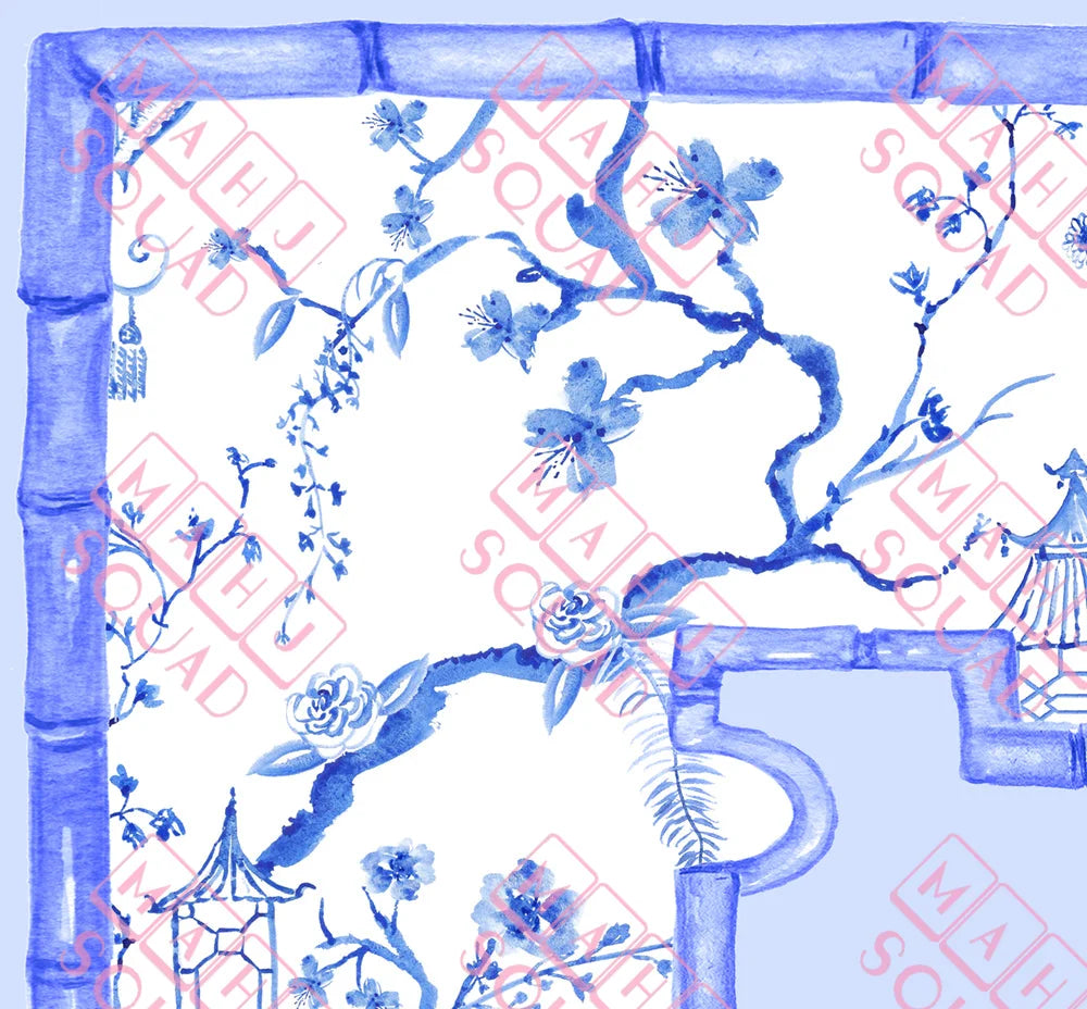 Blue Chinoiserie Mahjong Mat - Mahjong Mats