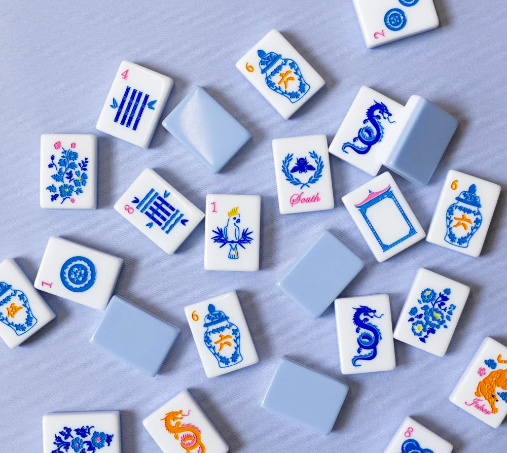 Blue Chinoiserie Mahjong Tiles - Mahjong