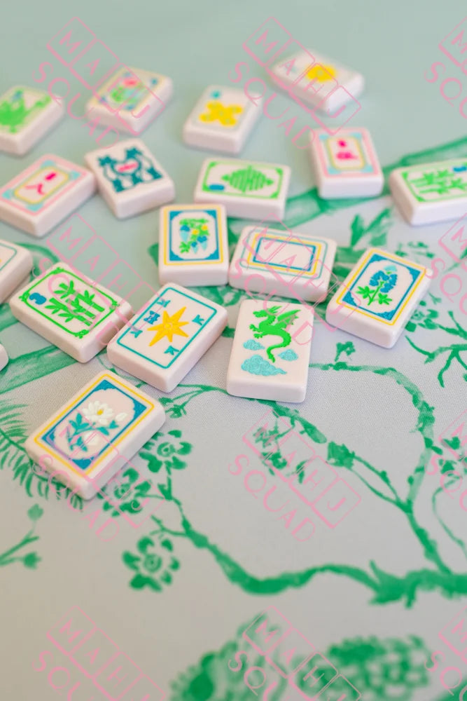 Jade Green Chinoiserie Mahjong Mat - Mahjong Mats
