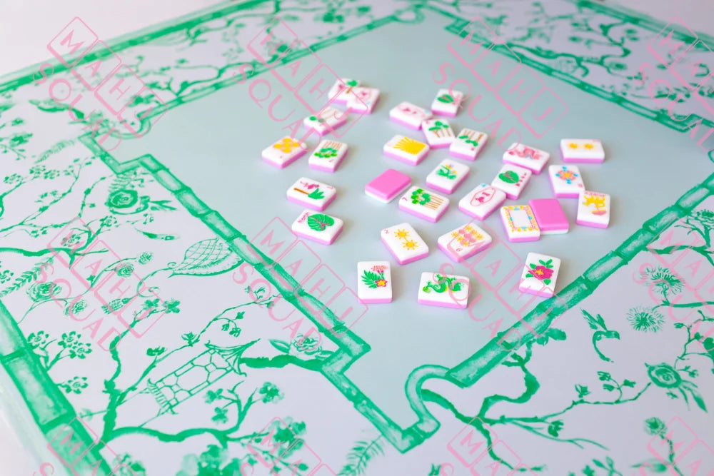 Jade Green Chinoiserie Mahjong Mat - Mahjong Mats