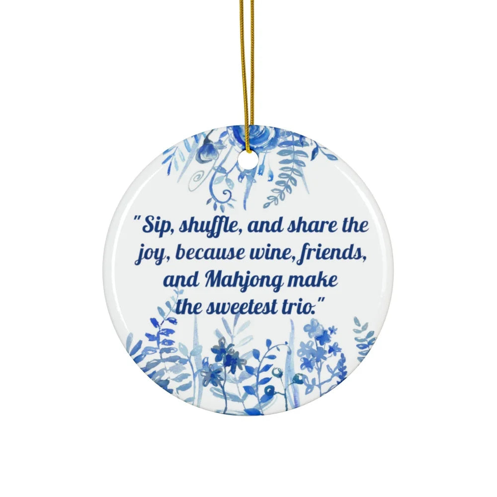 Mahjong Christmas ornament about Friends and wine blue and white mahjong ornament Chinoiserie Mahjong ornament mahjong