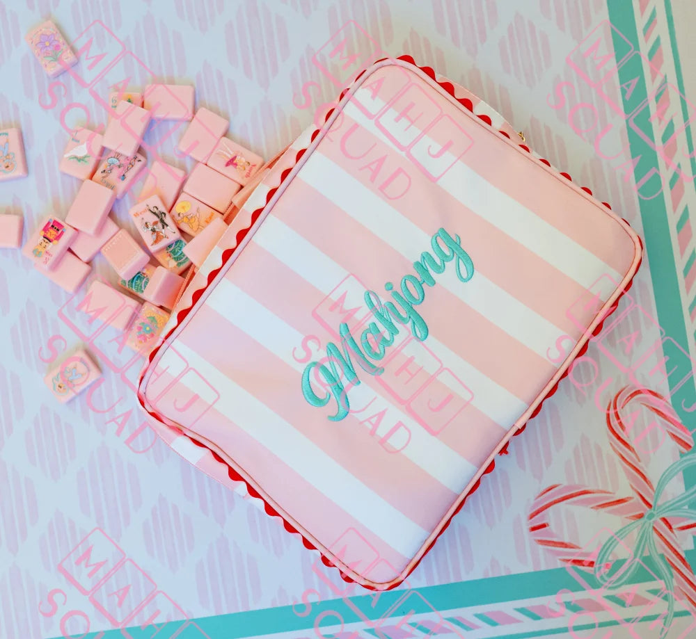 Pink and white embroidered Mahjong tile bag - Pouches & Coin Purses