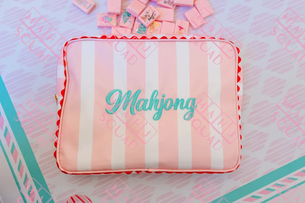 Pink and white embroidered Mahjong tile bag - Pouches & Coin Purses
