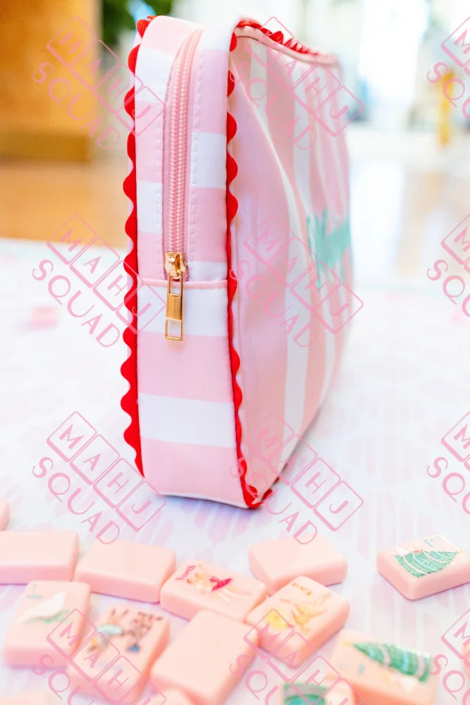 Pink and white embroidered Mahjong tile bag - Pouches & Coin Purses