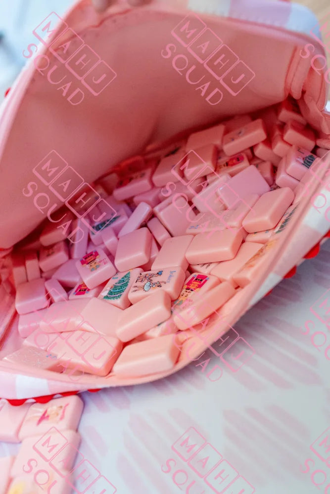 Pink and white embroidered Mahjong tile bag - Pouches & Coin Purses
