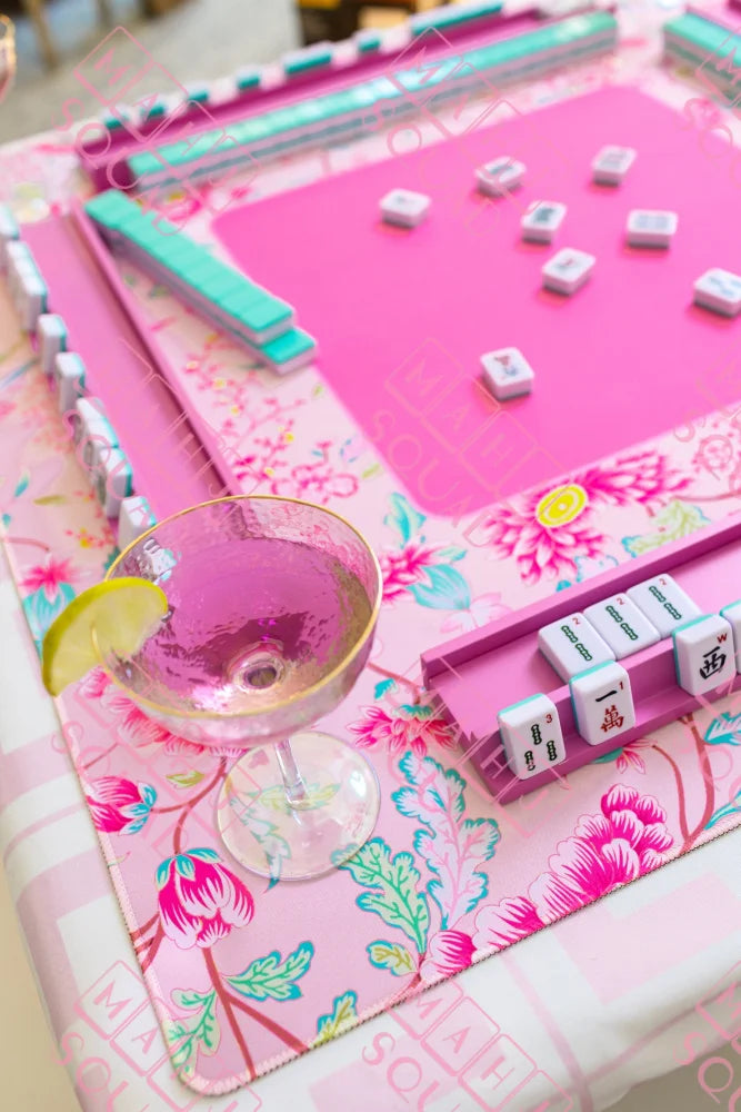 Pink Floral Chinoiserie Mahjong Mat - Mahjong Mats
