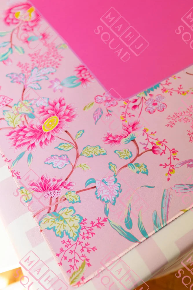 Pink Floral Chinoiserie Mahjong Mat - Mahjong Mats