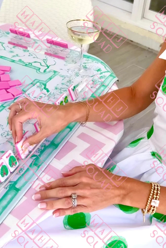 Pink Mid-Century Mahjong Tablecloth in Palm Springs pattern