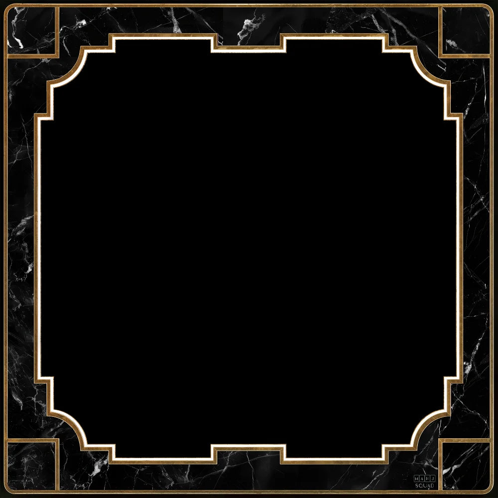 The Speakeasy mahjong mat with black marble ground and gold Art Deco detailing, 33.5 inch neoprene