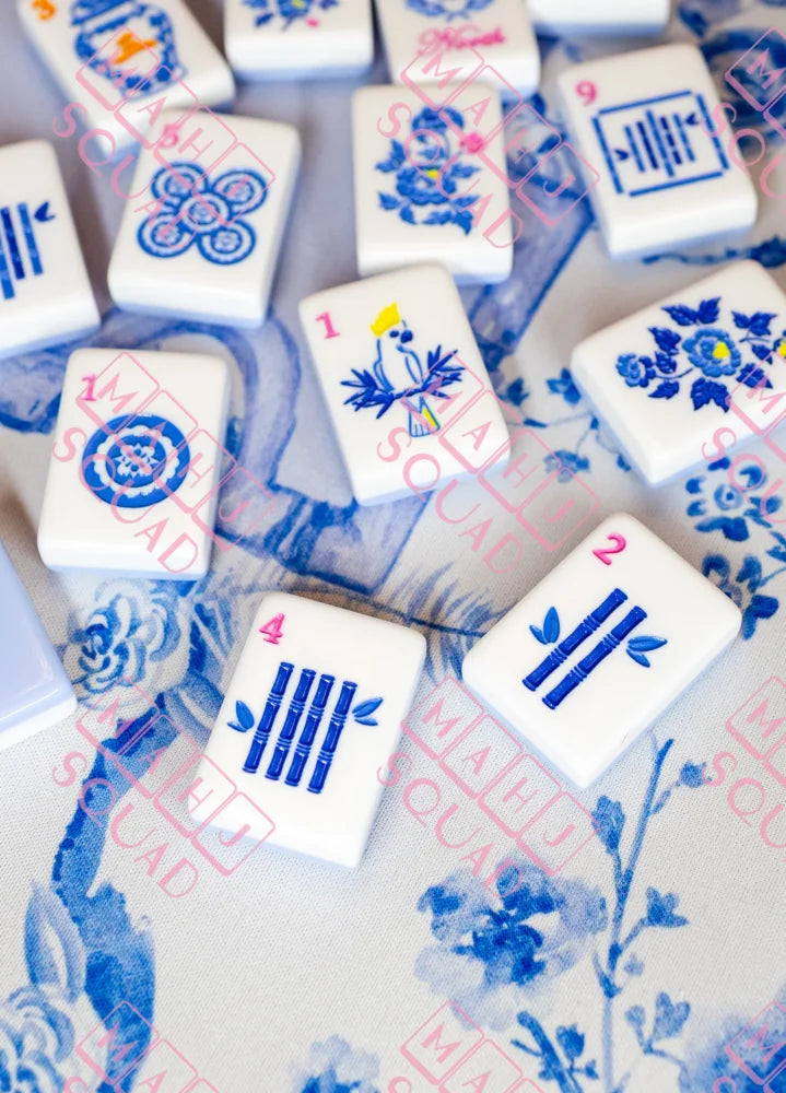 Blue Chinoiserie Mahjong Tiles - Mahjong