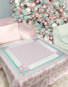 Candy Cane Pink Wonderland Christmas mahjong mat in pink, red and mint with candy cane borders, 33.5 inch neoprene