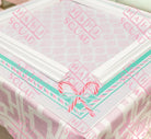 Candy Cane Pink Wonderland Christmas mahjong mat in pink, red and mint with candy cane borders, 33.5 inch neoprene