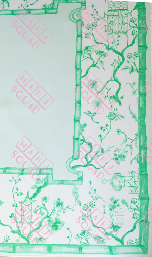Jade Green Chinoiserie Mahjong Mat - Mahjong Mats