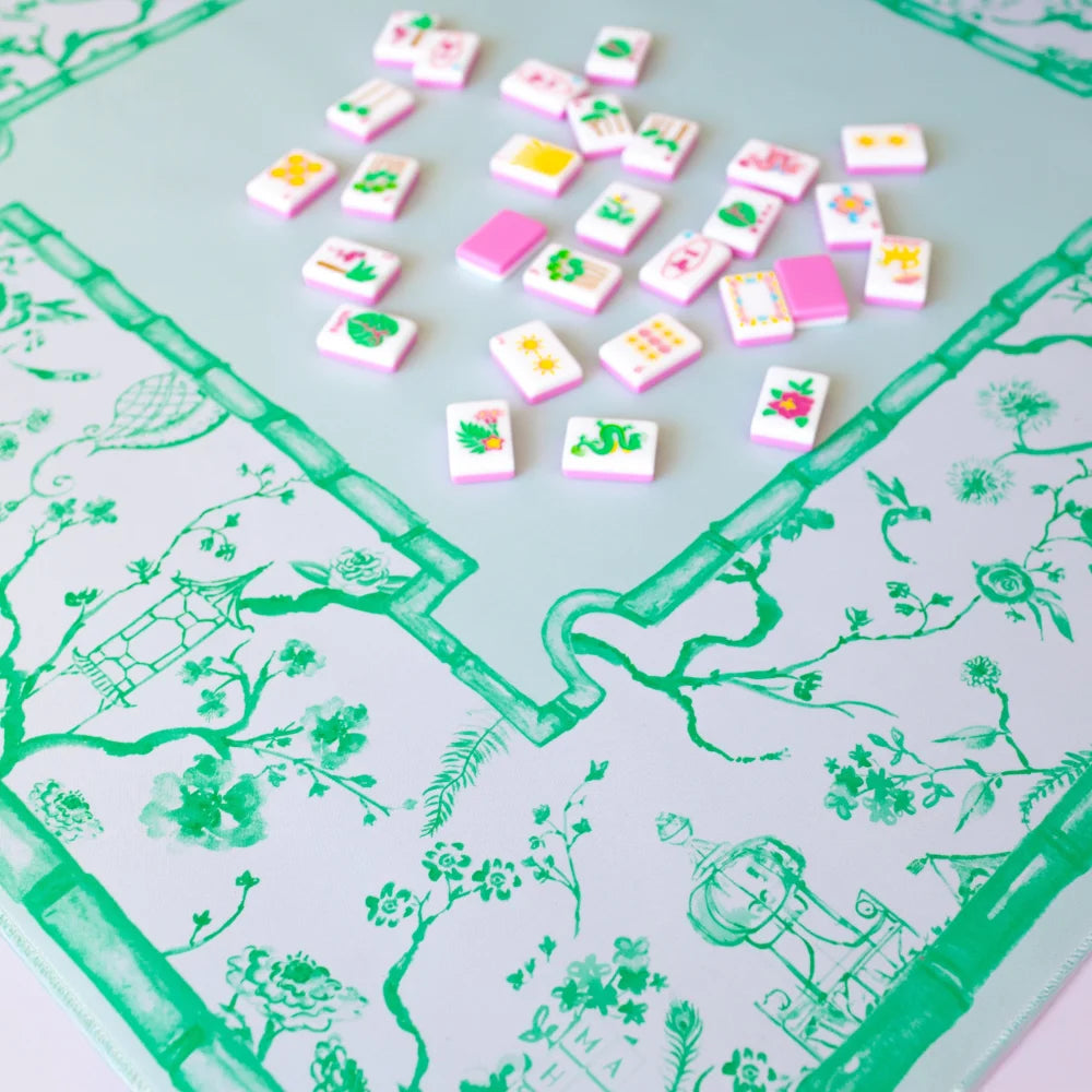 Jade Green Chinoiserie Mahjong Mat - Mahjong Mats