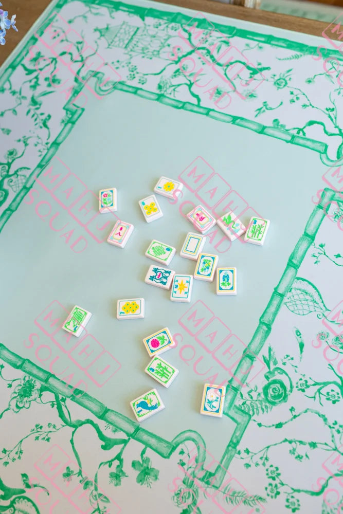 Jade Green Chinoiserie Mahjong Mat - Mahjong Mats