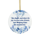 Mahjong Christmas ornament about Friends and wine blue and white mahjong ornament Chinoiserie Mahjong ornament mahjong