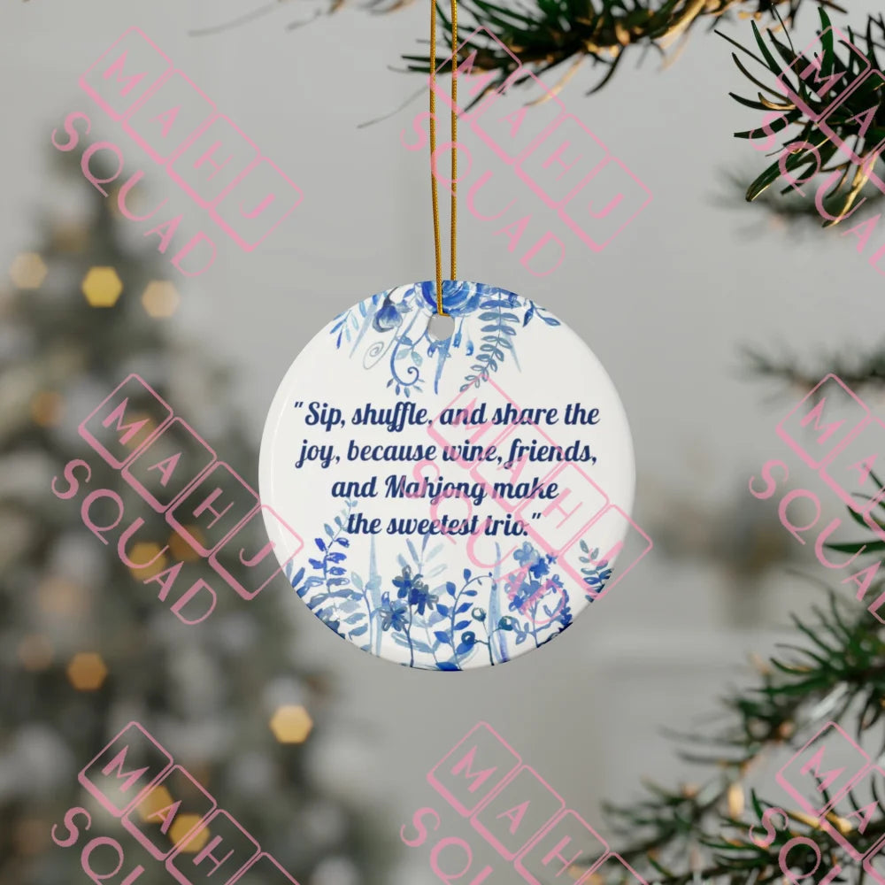 Mahjong Christmas ornament about Friends and wine blue and white mahjong ornament Chinoiserie Mahjong ornament mahjong