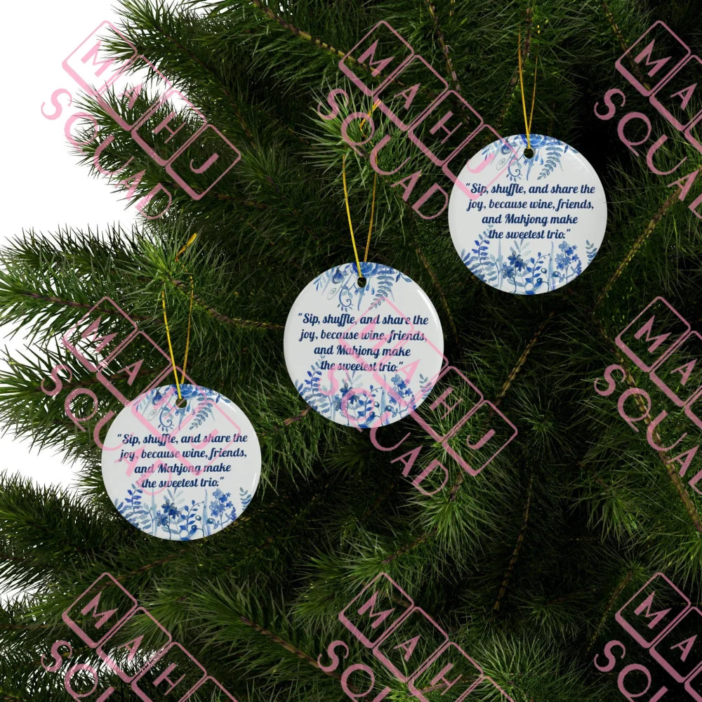 Mahjong Christmas ornament about Friends and wine blue and white mahjong ornament Chinoiserie Mahjong ornament mahjong