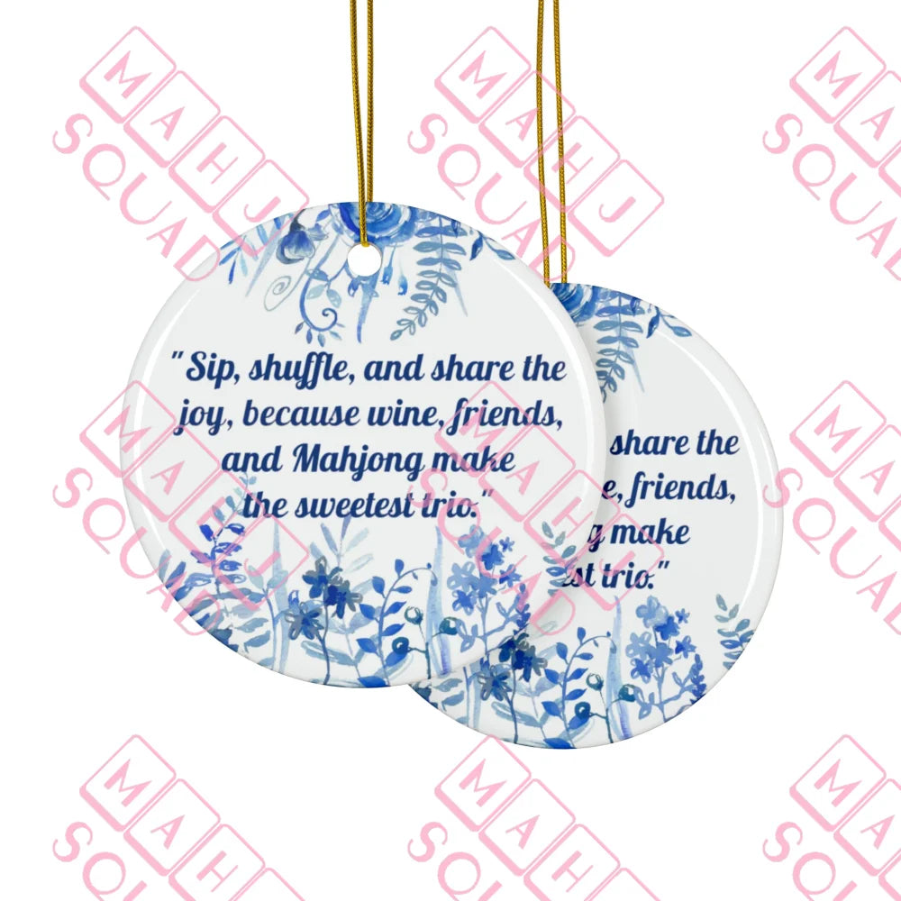 Mahjong Christmas ornament about Friends and wine blue and white mahjong ornament Chinoiserie Mahjong ornament mahjong