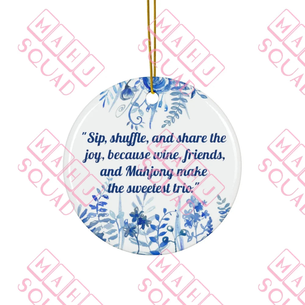 Mahjong Christmas ornament about Friends and wine blue and white mahjong ornament Chinoiserie Mahjong ornament mahjong