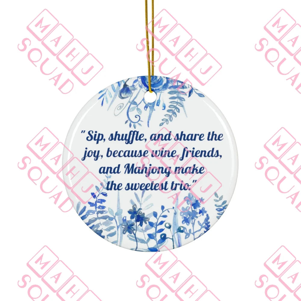 Mahjong Christmas ornament about Friends and wine blue and white mahjong ornament Chinoiserie Mahjong ornament mahjong