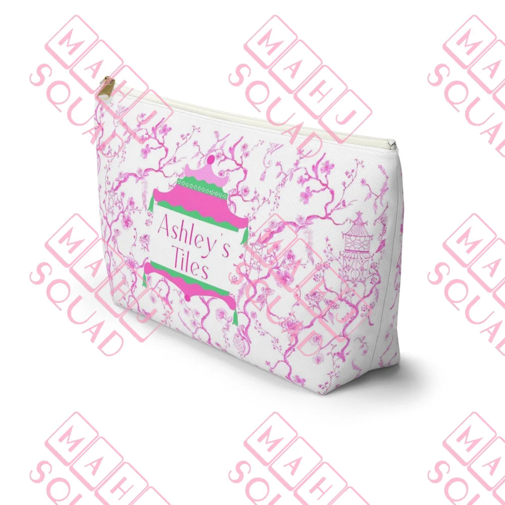 Pink and White Chinoiserie Mahjong tile bag - Pouches & Coin Purses