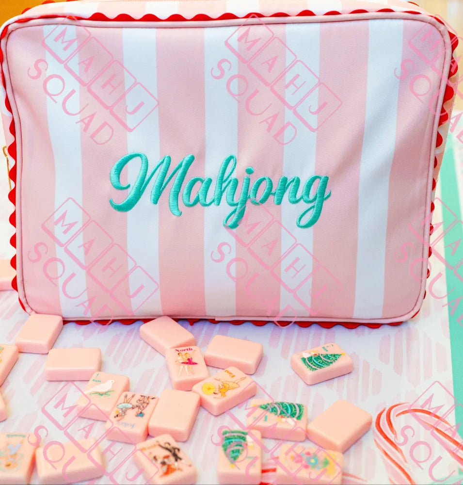 Pink and white embroidered Mahjong tile bag - Pouches & Coin Purses
