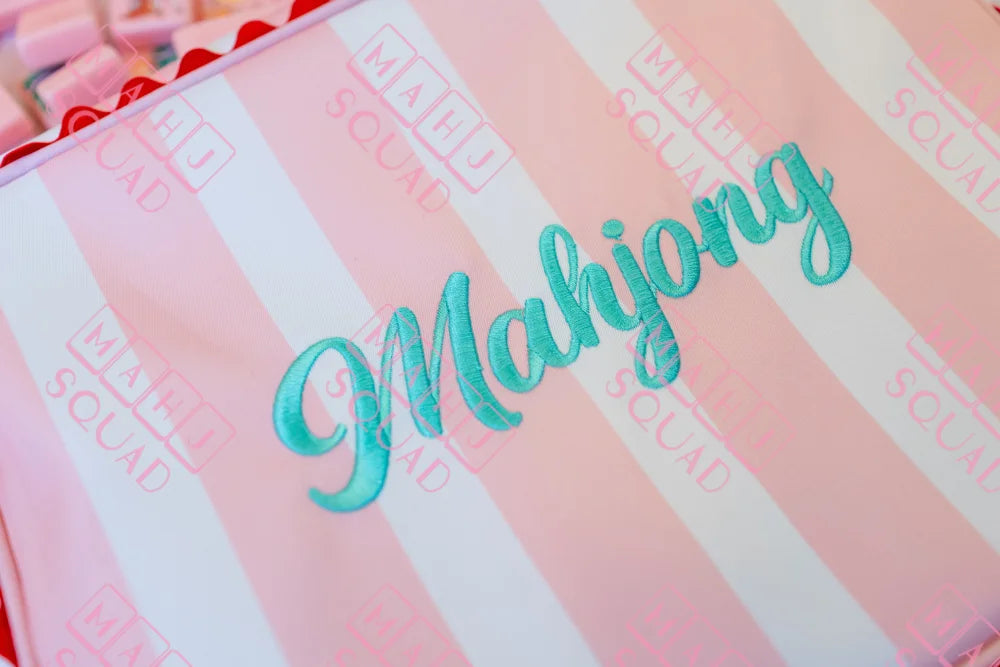 Pink and white embroidered Mahjong tile bag - Pouches & Coin Purses