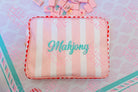 Pink and white embroidered Mahjong tile bag - Pouches & Coin Purses