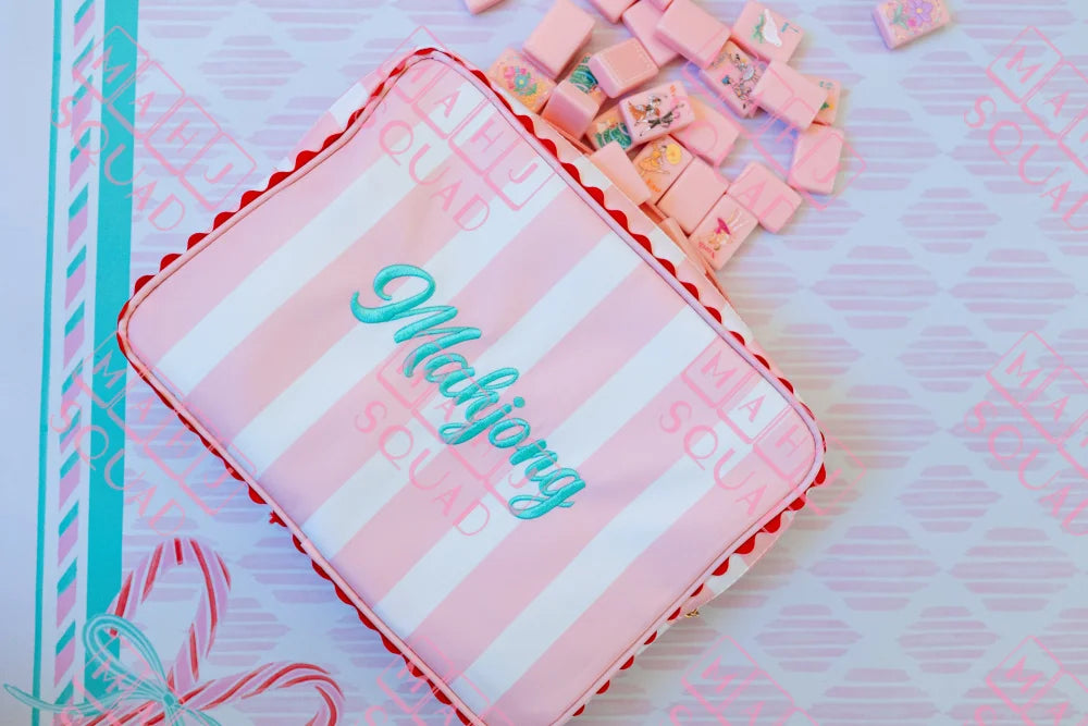 Pink and white embroidered Mahjong tile bag - Pouches & Coin Purses