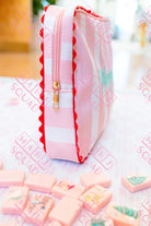 Pink and white embroidered Mahjong tile bag - Pouches & Coin Purses