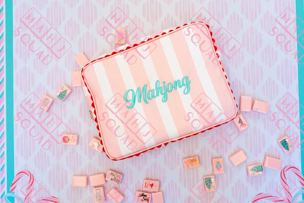 Pink and white embroidered Mahjong tile bag - Pouches & Coin Purses