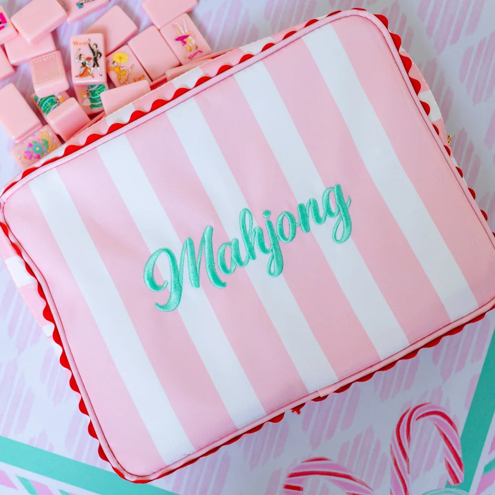 Pink and white embroidered Mahjong tile bag - Pouches & Coin Purses