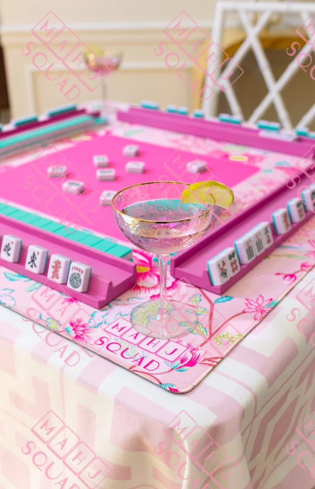 Pink Mid-Century Mahjong Tablecloth in Palm Springs pattern