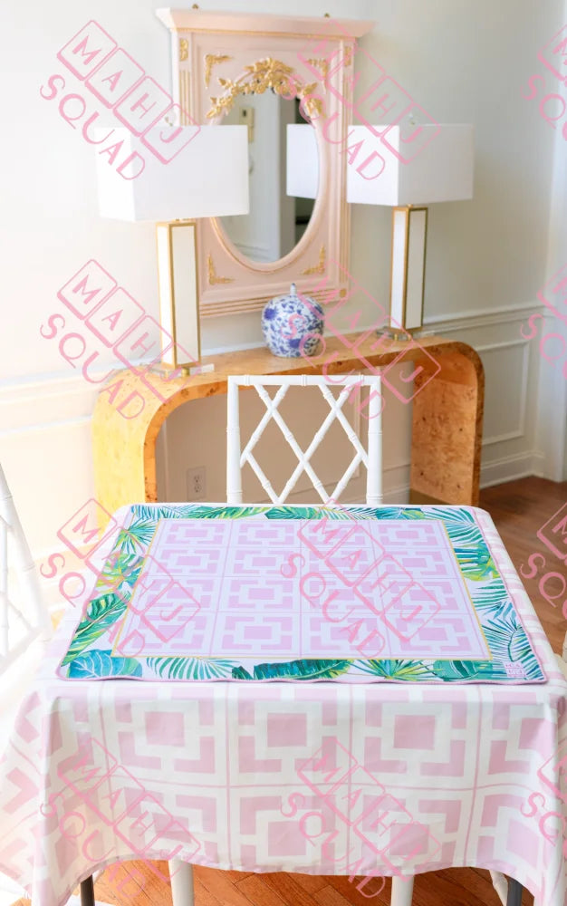 Pink Mid-Century Mahjong Tablecloth in Palm Springs pattern