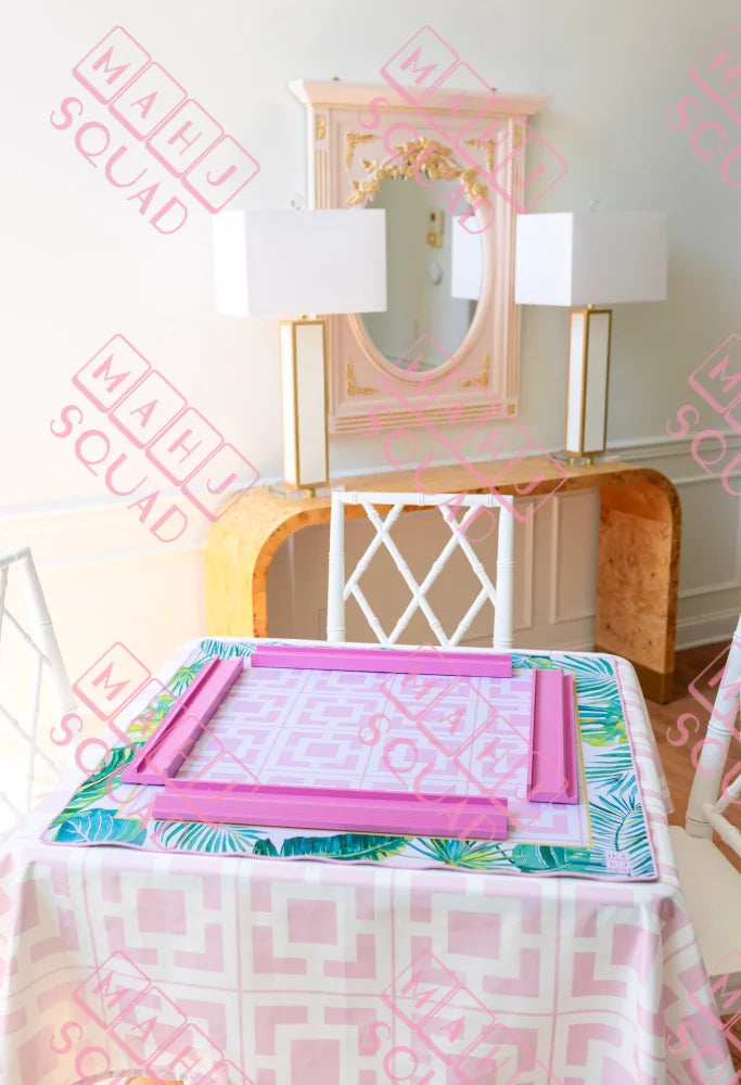 Pink Mid-Century Mahjong Tablecloth in Palm Springs pattern