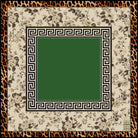 The Greenwich mahjong mat with neutral florals, Greek key and leopard border around a deep green center